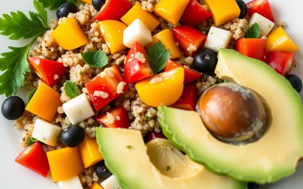 Quinoa salad with bell peppers and avocado