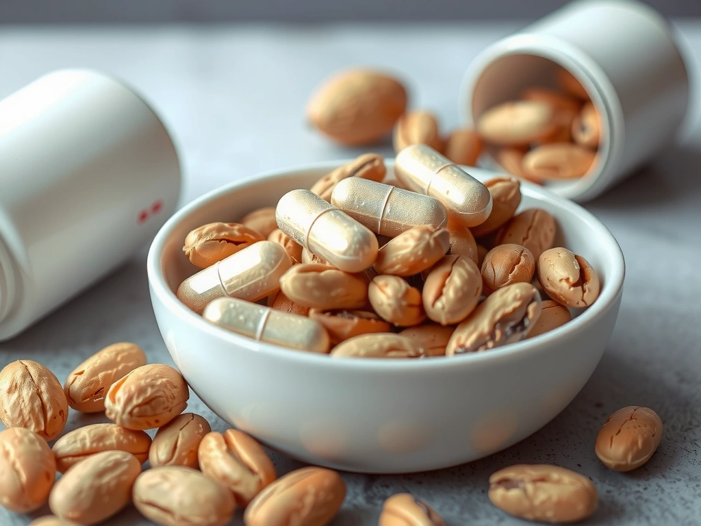 Suplementos de magnesio y nueces mezcladas en un tazón.