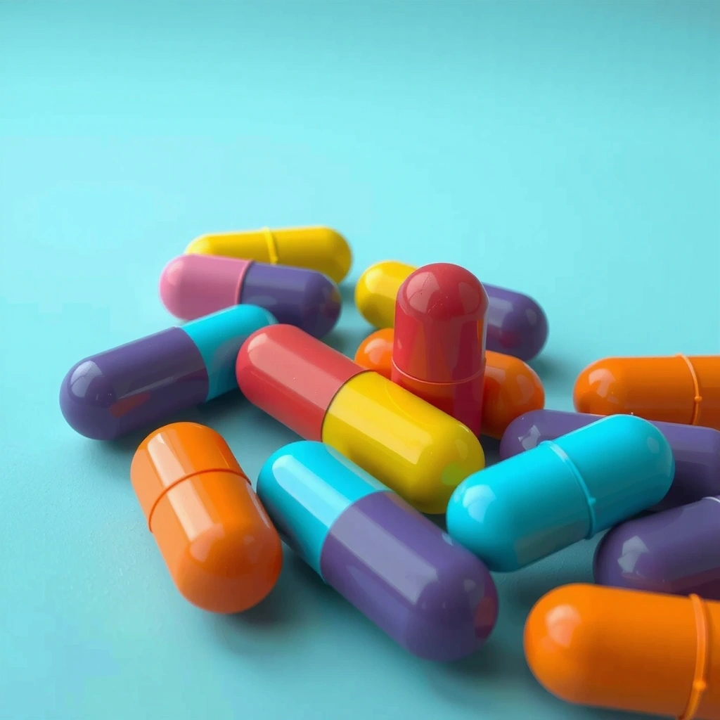 Cápsulas de vitaminas de colores vibrantes.